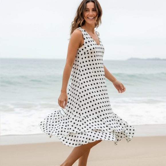 Papillon Blanc Dresses & Skirts - Papillon Blanc Black and White Polka Dot Midi Dress